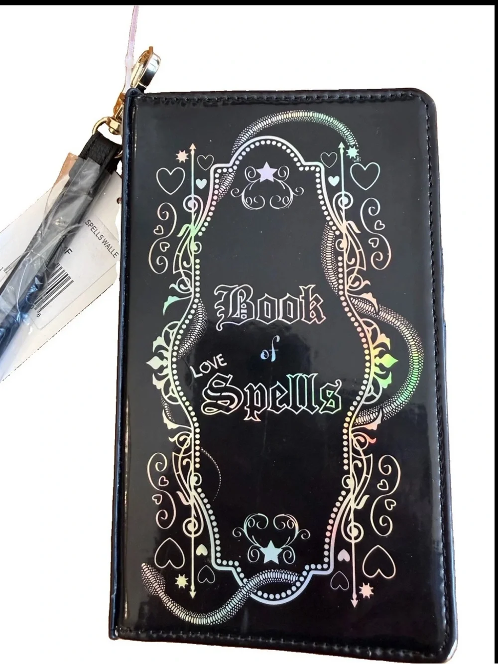 Rare Betsey Johnson Book of love Spells Wristlet Large Wallet Black Gothic NWT - Picture 2 of 16